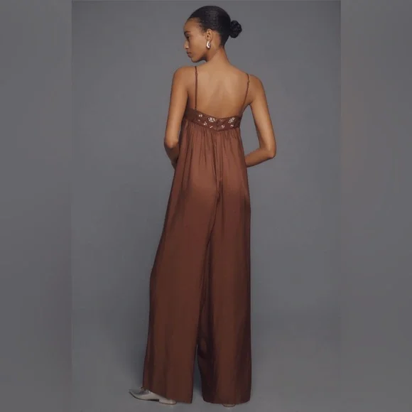 ✨ Anthropologie Beaded Wide-Leg Jumpsuit Sz L - Picture 2 of 6